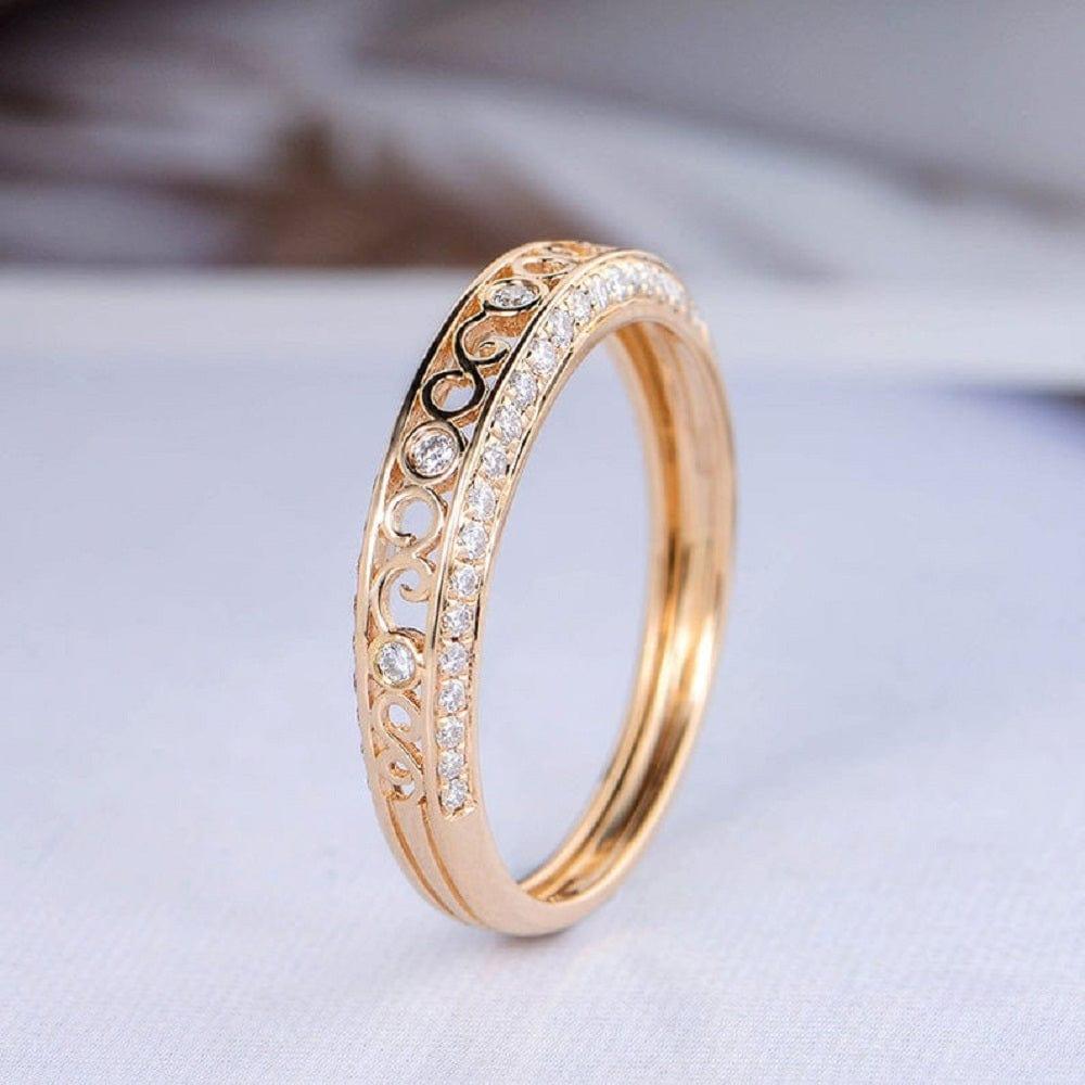 VINTAGE YELLOW GOLD WEDDING ART DECO TWIST VINE BRIDAL MOISSANITE RING BAND