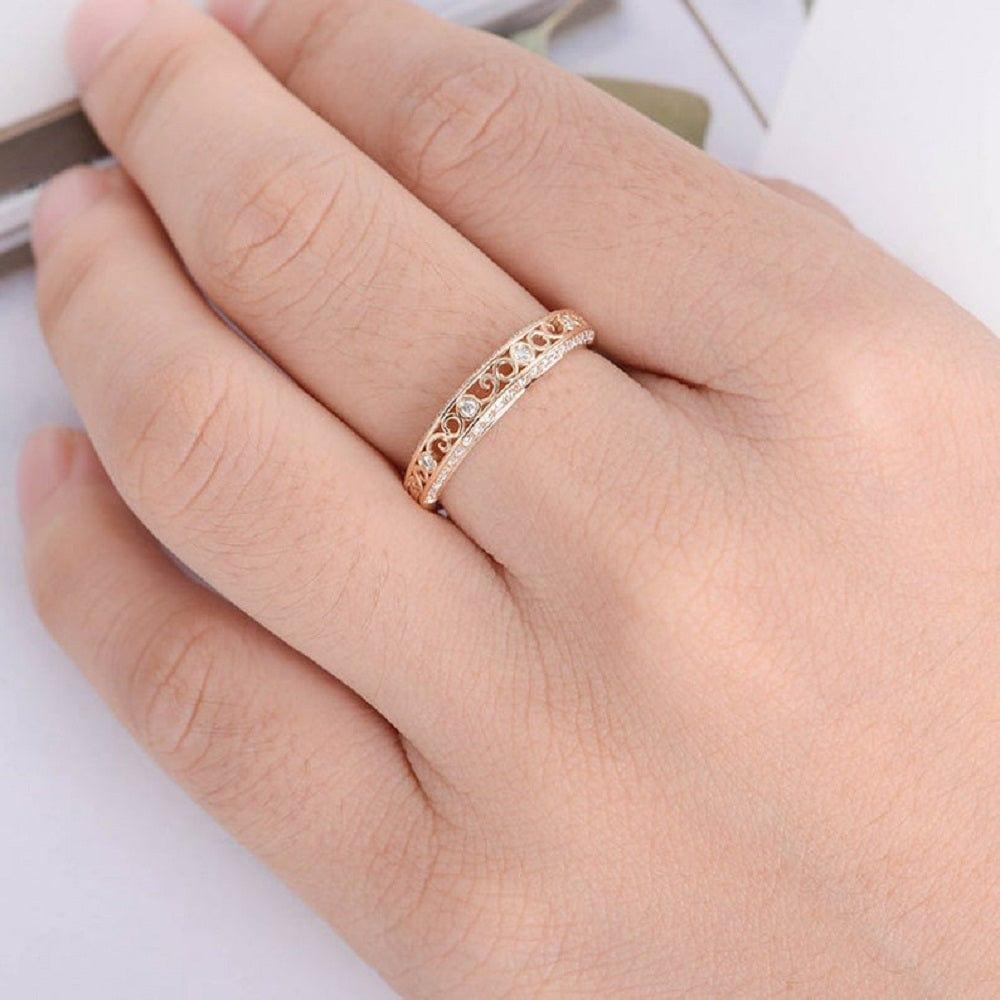 VINTAGE YELLOW GOLD WEDDING ART DECO TWIST VINE BRIDAL MOISSANITE RING BAND