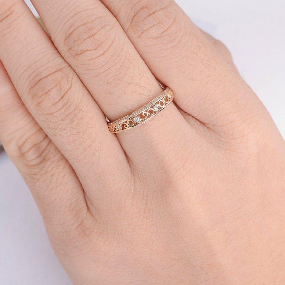 VINTAGE YELLOW GOLD WEDDING ART DECO TWIST VINE BRIDAL MOISSANITE RING BAND