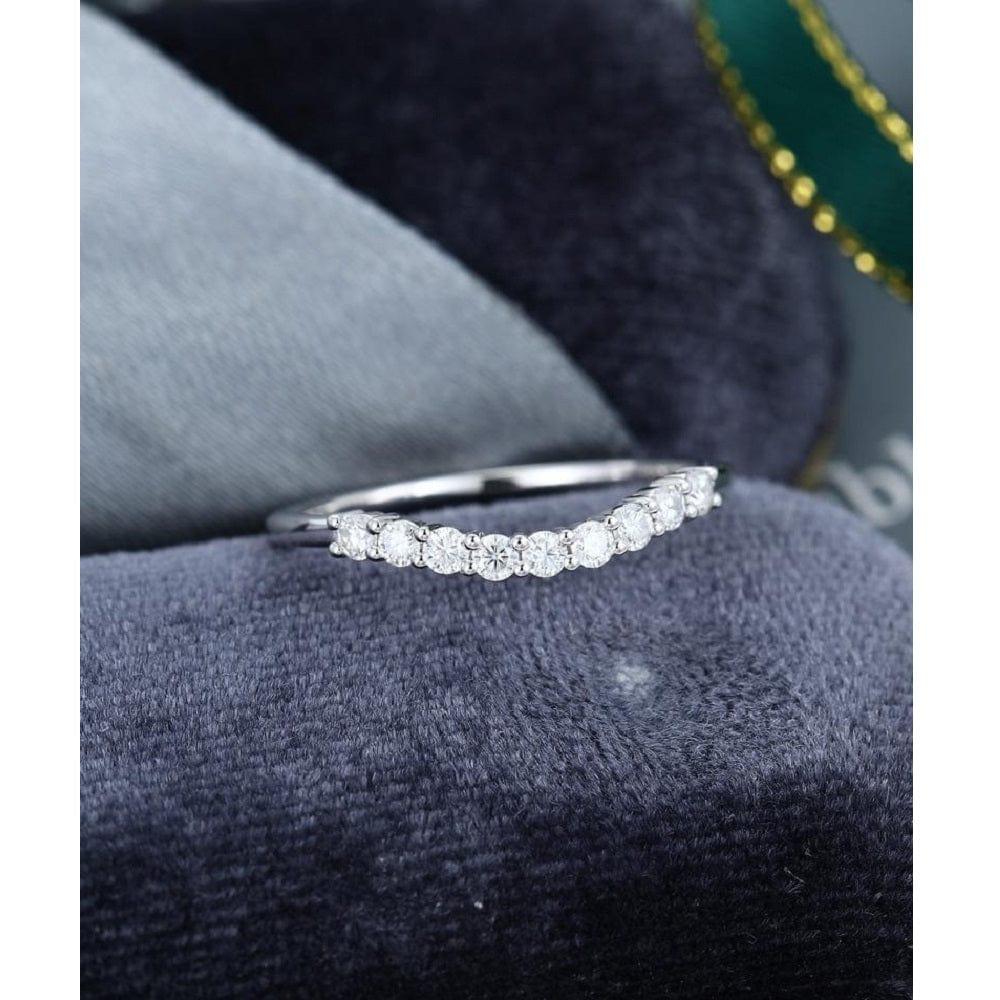 WHITE GOLD CURVED VINTAGE STACKING MATCHING BRIDAL MOISSANITE WEDDING BAND