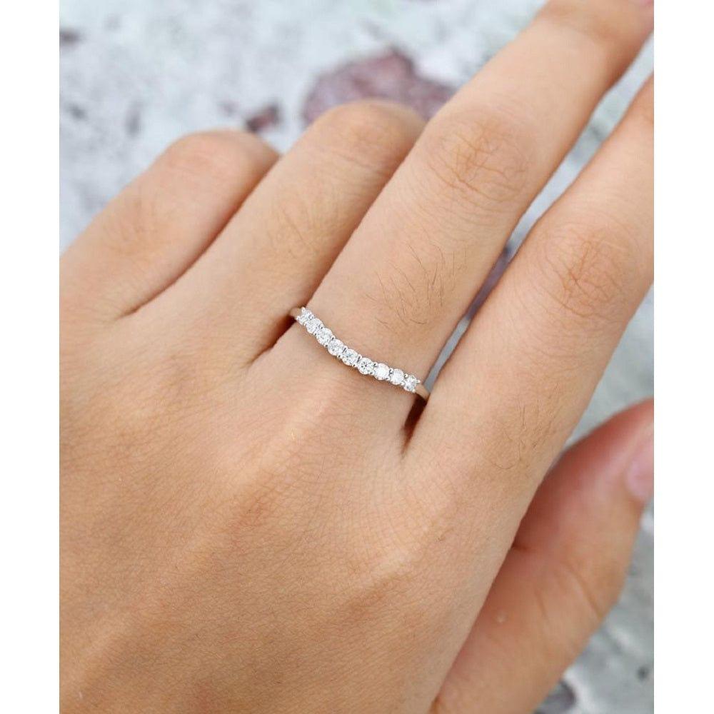 WHITE GOLD CURVED VINTAGE STACKING MATCHING BRIDAL MOISSANITE WEDDING BAND