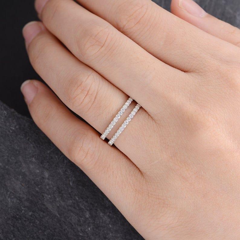 WHITE GOLD HALF ETERNITY STACKING SOLITAIRE ENHANCER MOISSANITE WEDDING BAND