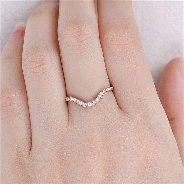 WOMAN CUSTOM MATCHING STACKING PEARL MOISSANITE DIAMOND WEDDING BAND